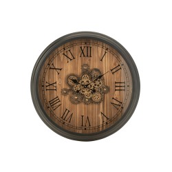 HORLOGE RONDE CHIFFRES ROMAINS ENGRENAGE NOIR LARGE