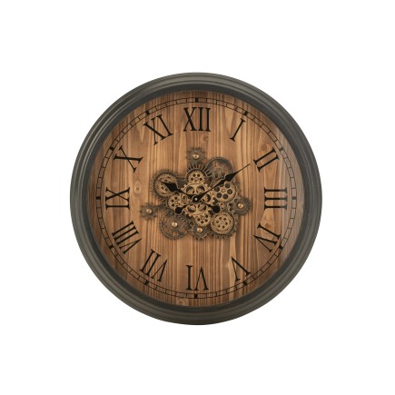 HORLOGE RONDE CHIFFRES ROMAINS ENGRENAGE NOIR LARGE