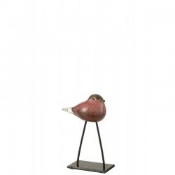 Pájaro sobre pedestal de vidrio rosa 15x8.5x23 cm
