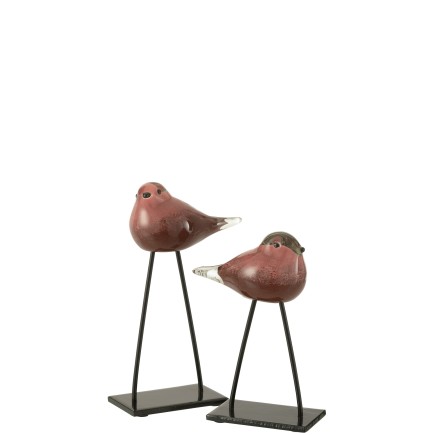 Oiseau sur socle en verre rose 16x7x26 cm