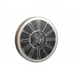 Reloj redondo de madera - metal plateado - negro 80x80x10 cm