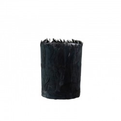 Portavelas de vidrio - Plumas negro 10x10x13 cm