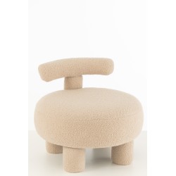 Pouf rond dossier en textile beige 52x52x49 cm