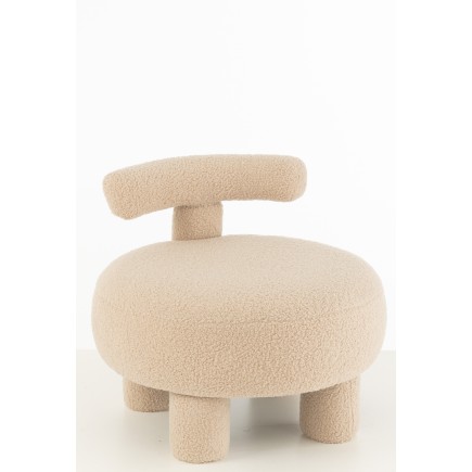 Pouf rond dossier en textile beige 52x52x49 cm