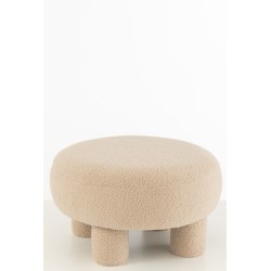 Pouf rond en textile beige 52x52x28cm