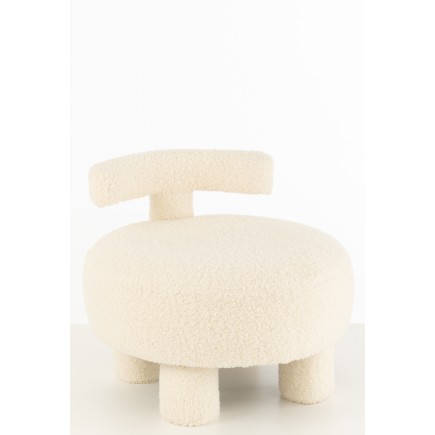 Pouf rond en textile blanc 52x52x49cm