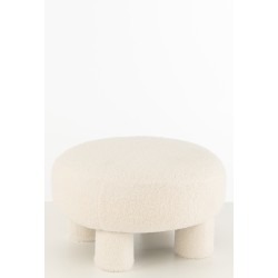 Pouf rond sur pied en textile blanc 52x52x28cm