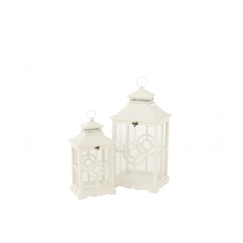 Set de 2 lanternes en bois blanc 31.5x26x63.5 cm