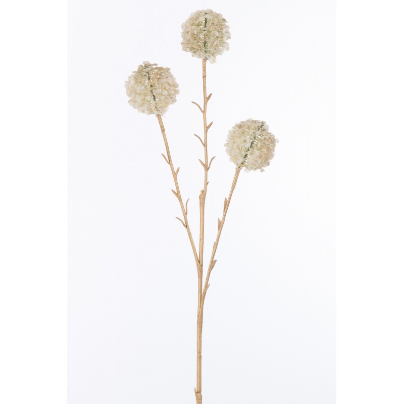 Rama de 3 flores de pompones de plástico crema de 5x12x66 cm