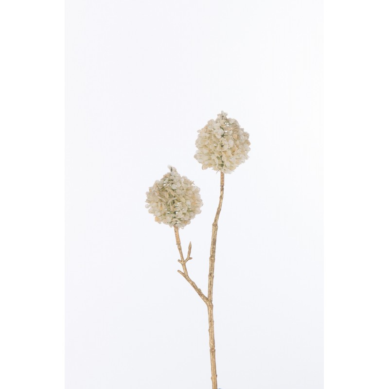 Rama de 2 flores de pompones de plástico crema de 6x11x33 cm