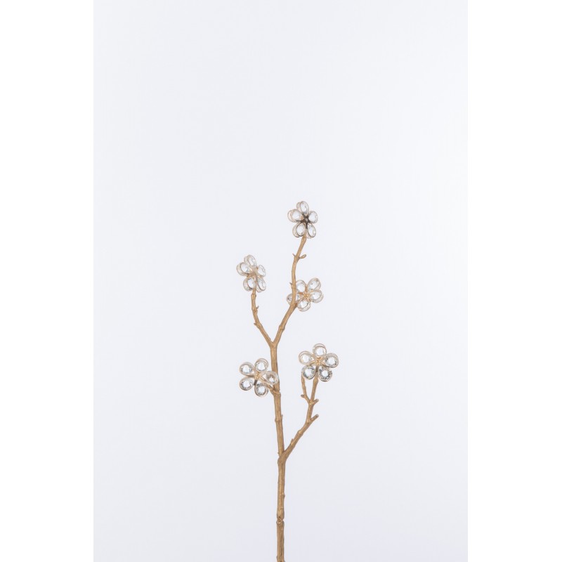 Rama con flor de cristal de plástico dorado de 3x8x42 cm