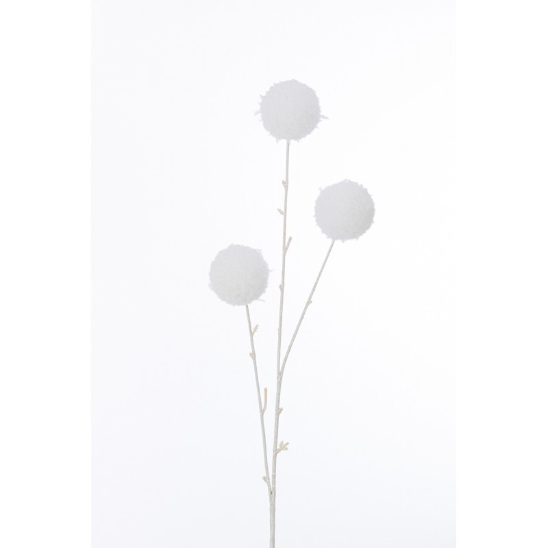 Rama de 3 flores de pompones de plástico blanco de 6x6x80 cm