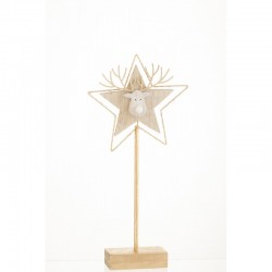 Estrella con cabeza de reno de madera dorada de 43x20x3 cm