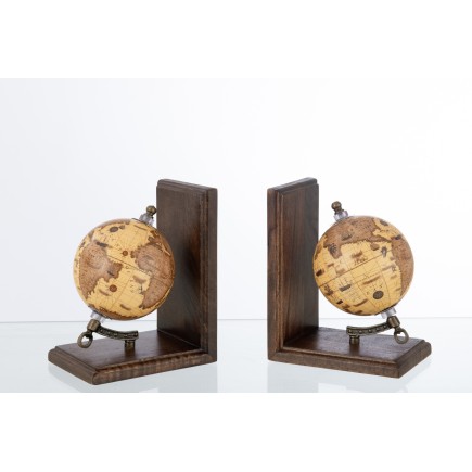 2 serre-livres globe en bois marron 28.5x10x18 cm