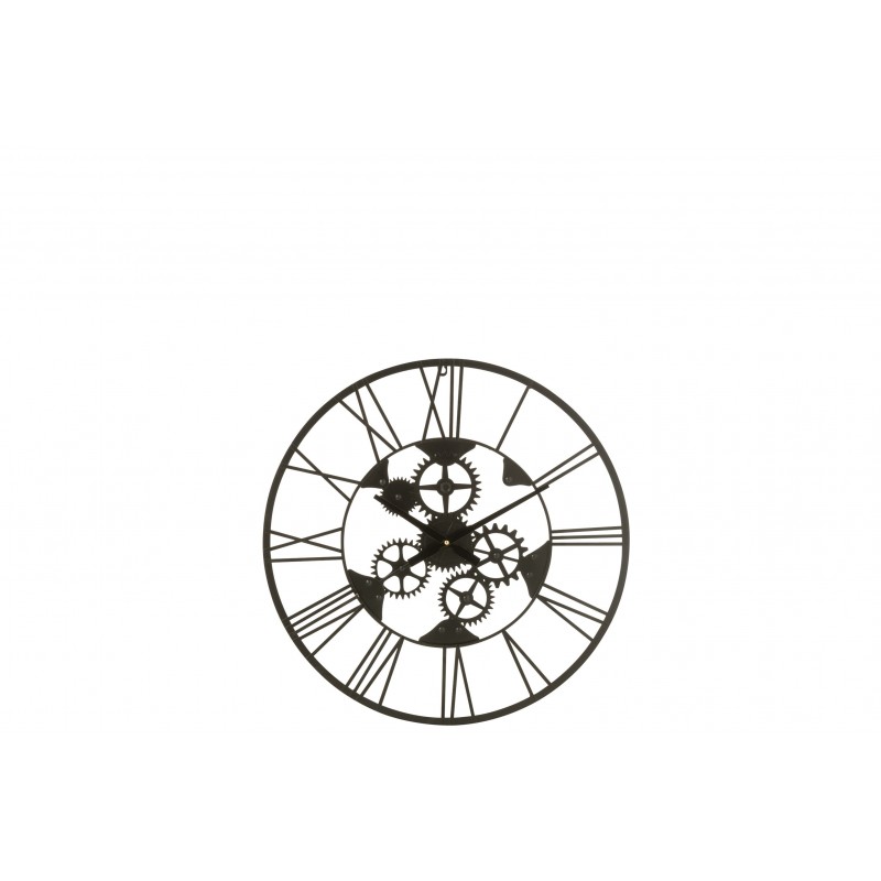 Horloge ronde en métal noir 60x4x60 cm