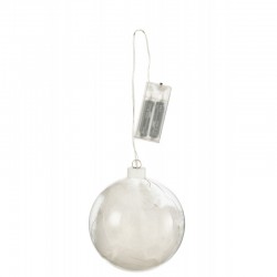 Bola decorativa de pluma y LED de vidrio blanco 13x13x13 cm
