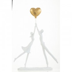 Couple avec coeur doré en résine blanche 27x6.5x37 cm