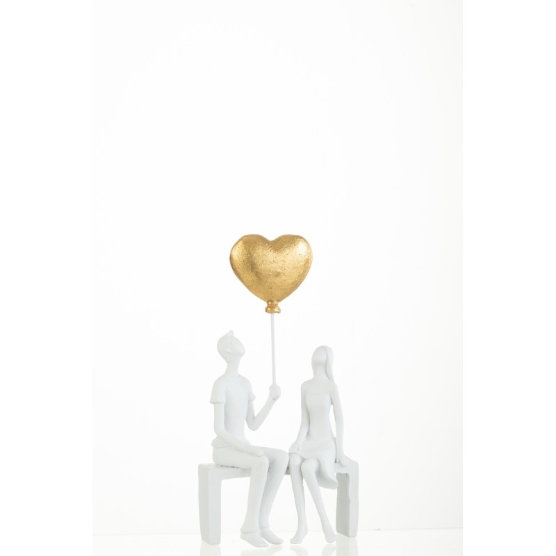 Pareja con corazón dorado en resina blanca de 12x7x23.5 cm