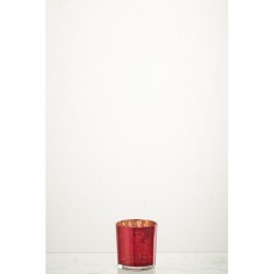 Fotóforo de flores en vidrio rojo 7.3x7.3x8 cm