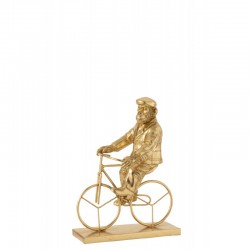 Mono en bicicleta de resina dorada de 20x12.5x27.5 cm