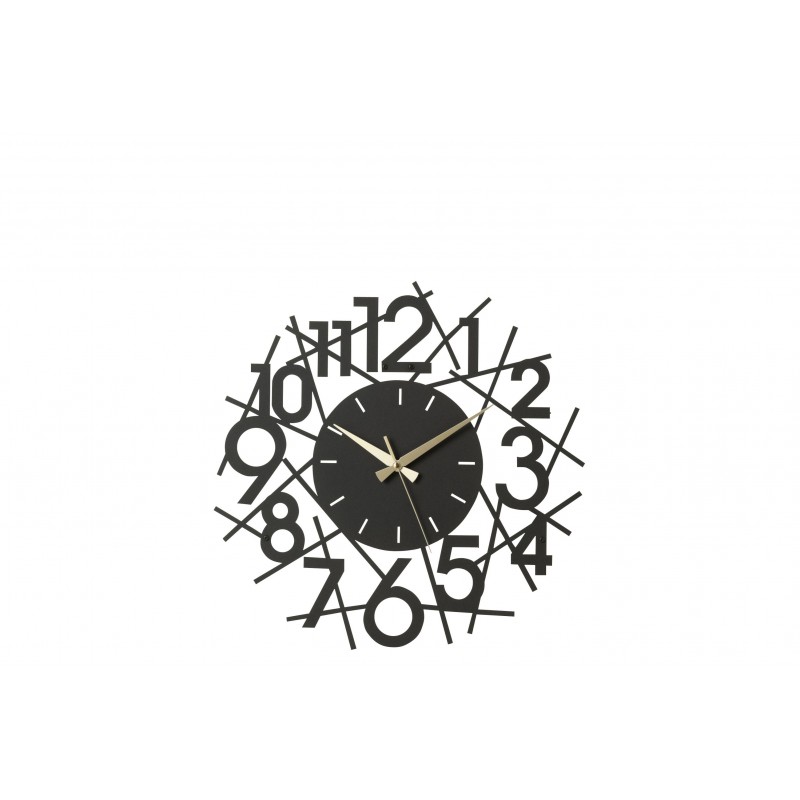 Horloge ronde avec nombres en métal noir 48x48cm