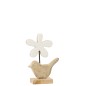 Oiseau avec fleur en bois blanc 12x6x20 cm