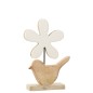 Pájaro con flor de madera blanca 26x13x6 cm