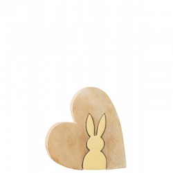 Corazón sintético con conejo de madera amarilla 18x17x3 cm