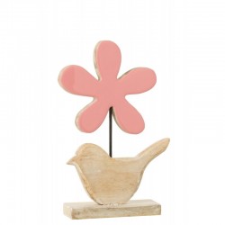 Pájaro con flor de madera rosa 16x6x27 cm
