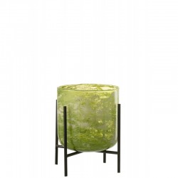 Lámpara de pie de acero con vidrio verde de 14x14x19 cm