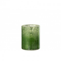 Portavelas con líneas de vidrio verde 10x10x13 cm