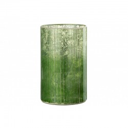 Portavelas con líneas de vidrio verde 13x13x21 cm
