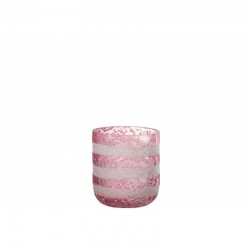 Portavelas con líneas de vidrio rosa 9x9x10 cm