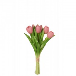 Ramo de 7 tulipanes artificiales de color rosa sintético de 13x9x32 cm