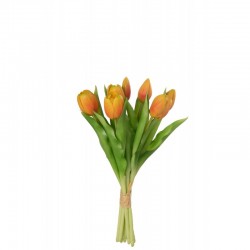 Ramo de 7 tulipanes artificiales de color naranja sintético de 13x9x32 cm