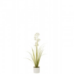 Allium artificial en maceta de plástico blanco 15x15x92 cm