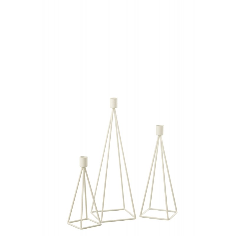 Conjunto de 3 candelabros de metal blanco de 12x12x39 cm