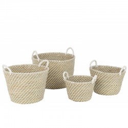 Conjunto de 4 cestas redondas con asas de madera natural de 47x48x42 cm
