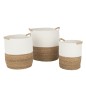 Set de 3 cestas redondas con asas de tela blanca 37x38x45 cm