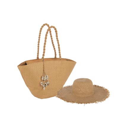 Sac panier et chapeau en papier naturel 60x18x31 cm