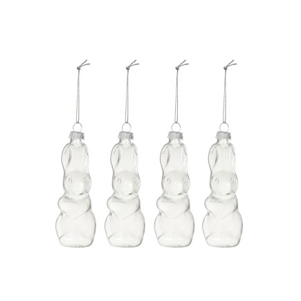 Suspension de 4 lapins en verre transparent 4x4x12 cm