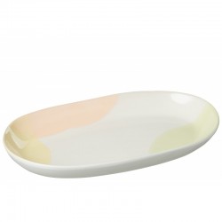 Plato ovalado con manchas de porcelana multicolor 37x21x5 cm