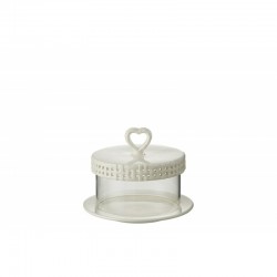 Plato de tarta con campana de cerámica blanca de 16x16x13 cm