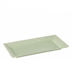 Plato rectangular de cerámica verde de 32x18x4 cm