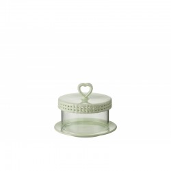 Plato de tarta con campana de cerámica verde 16x16x13 cm