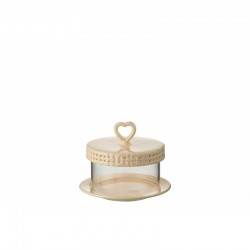 Plato para tarta con campana de cerámica rosa dorado de 16x16x13 cm