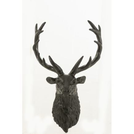 Tête de cerf en aluminium noir 35x19x57 cm