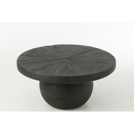 Table ronde avec pied boule en bois noir 90x90x38 cm