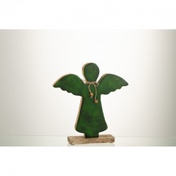 Ángel sobre base de madera verde de 28x26x5 cm