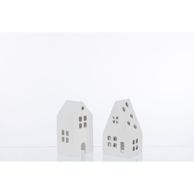 Set de 2 maisons en textile blanc 11x11x20 cm